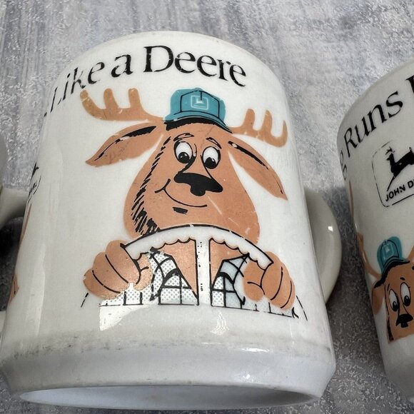 Vintage John Deere Coffee Mugs Grandpa Grandma Driving Nothing Runs Like A Deer - Picture 10 of 11